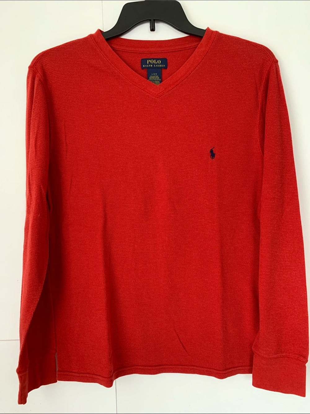 Polo by Ralph Lauren Men’s V-Neck Waffle Knit Thermal Shirt Logo Size L